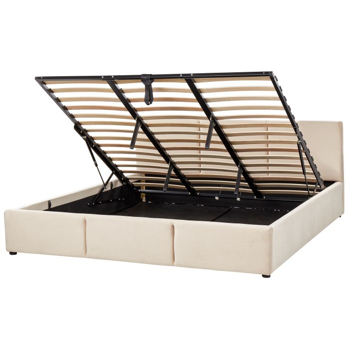 Velvet EU Super King Size Ottoman Bed Light Beige BOUSSE