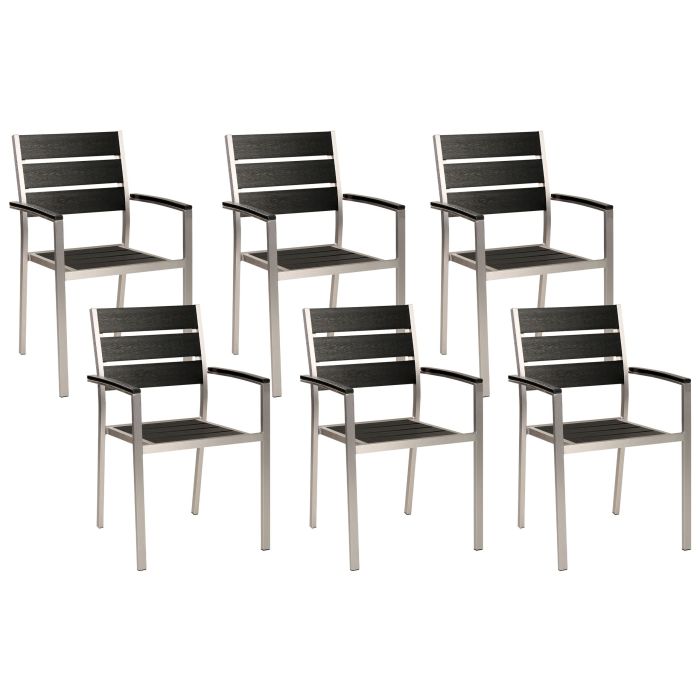 Set of 6 Garden Dining Chairs Black with Silver VERNIO
