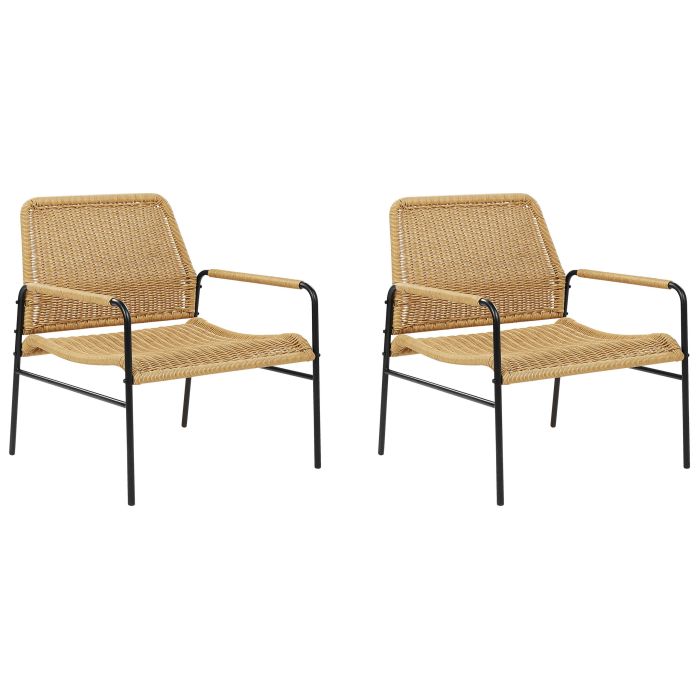Set of 2 PE Rattan Garden Chairs Natural PRASIMO
