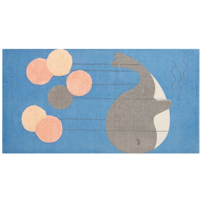Cotton Kids Rug Whale Print 80x150cm Blue