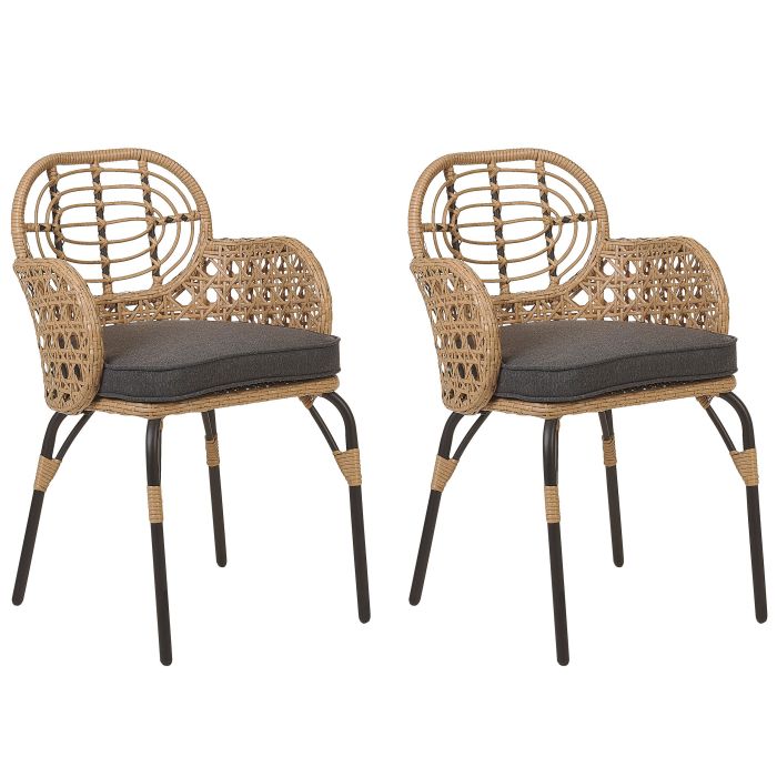 Set of 2 PE Rattan Chairs with Cushions Natural PRATELLO