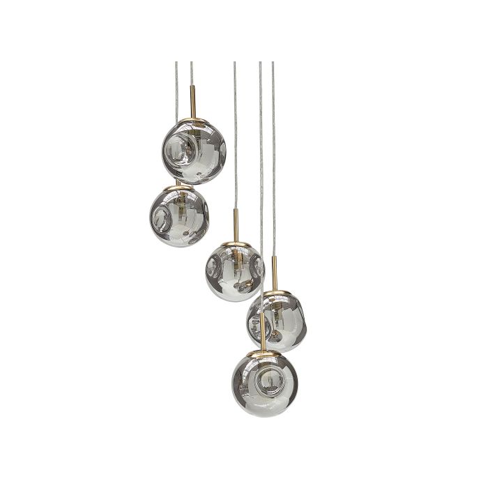 5 Light Glass Pendant Lamp Transparent and Brass RALFES