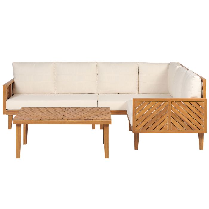 4 Seater Acacia Wood Garden Corner Sofa Set Light BARATTI