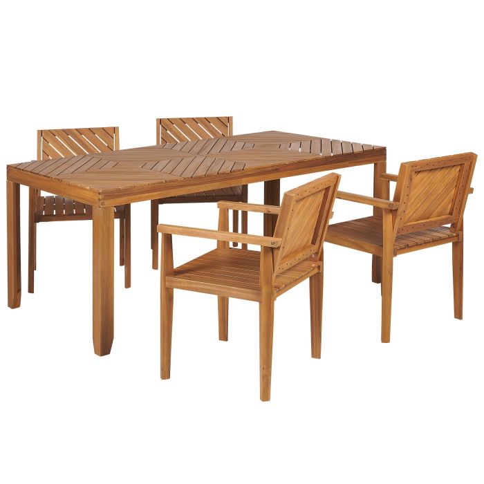 4 Seater Acacia Wood Garden Dining Set Light BARATTI