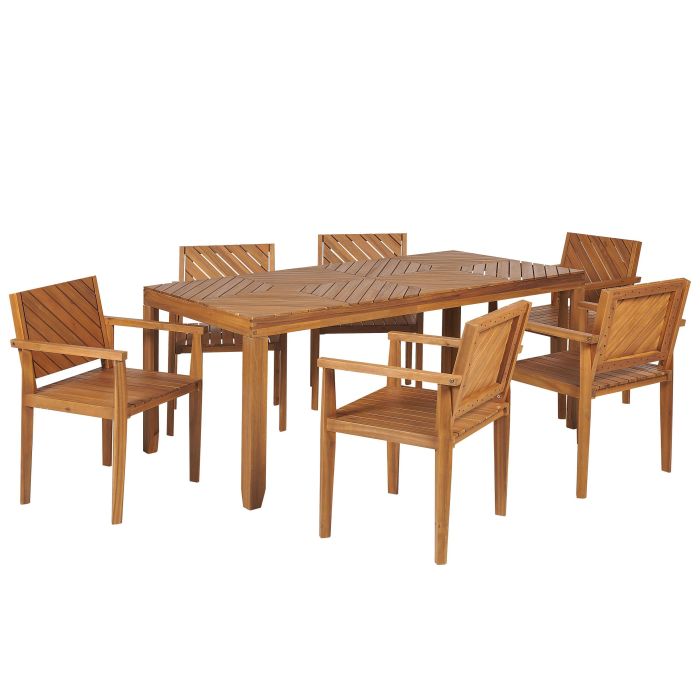 6 Seater Acacia Wood Garden Dining Set Light BARATTI