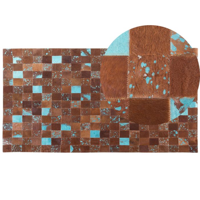 Cowhide Area Rug 80x150cm Brown and Blue