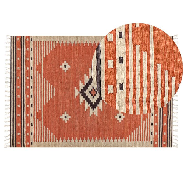 Cotton Kilim Area Rug 140x200cm Orange