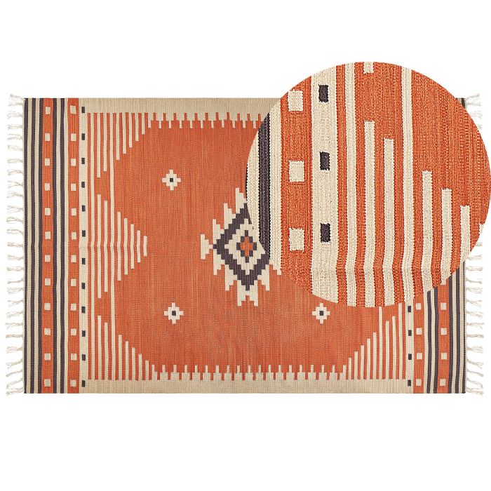 Cotton Kilim Area Rug 200x300cm Orange