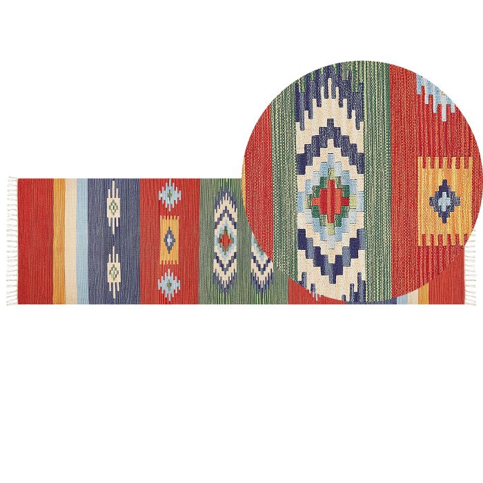 Cotton Kilim Area Rug 80x300cm Multicolour