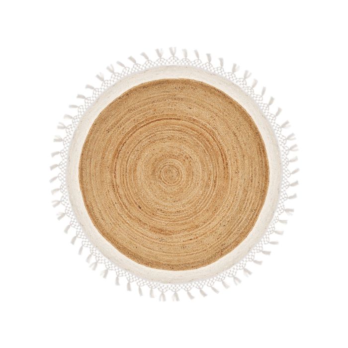 Round Jute Area Rug 140cm Beige and White