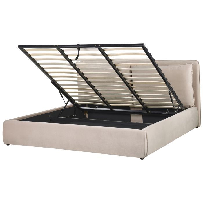 Velvet EU Super King Size Ottoman Bed Beige BAJONNA