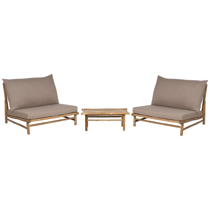 2 Seater Bamboo Lounge Set Light Wood and Taupe TODI