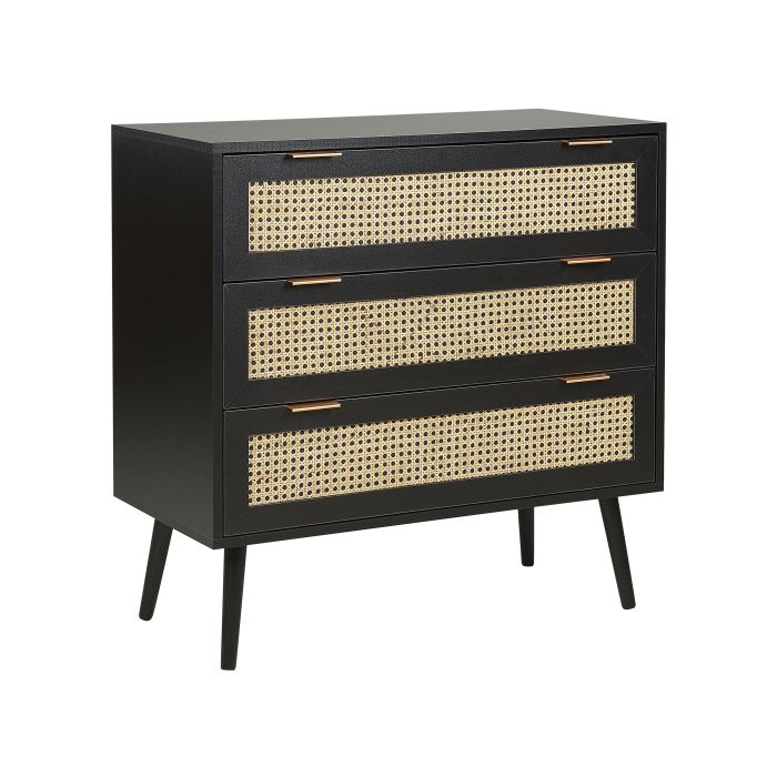 OAKHAM Black Rattan Chest of Drawers - Medium-sized, 3 Drawers