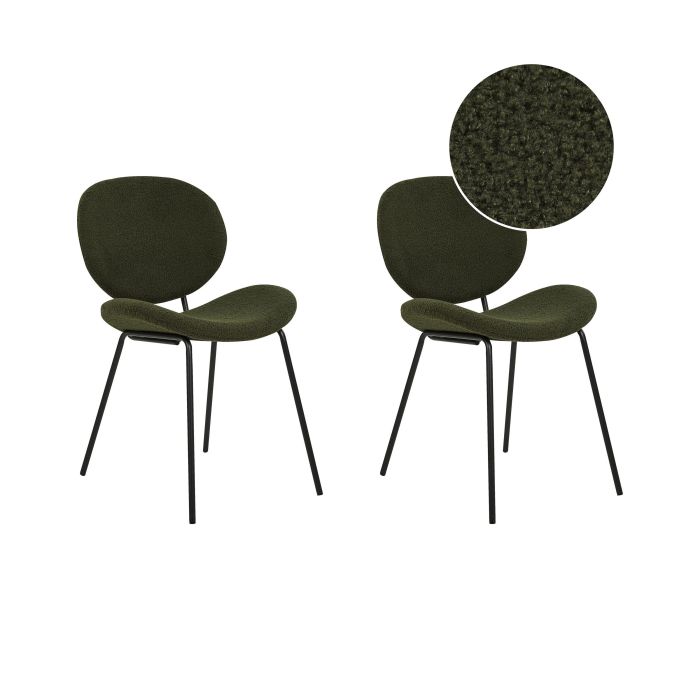 Set of 2 Boucle Dining Chairs Dark Green LUANA