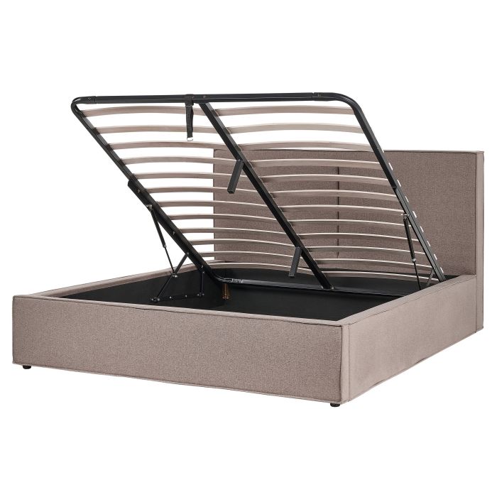 Fabric EU King Size Ottoman Bed Taupe MOISSAC