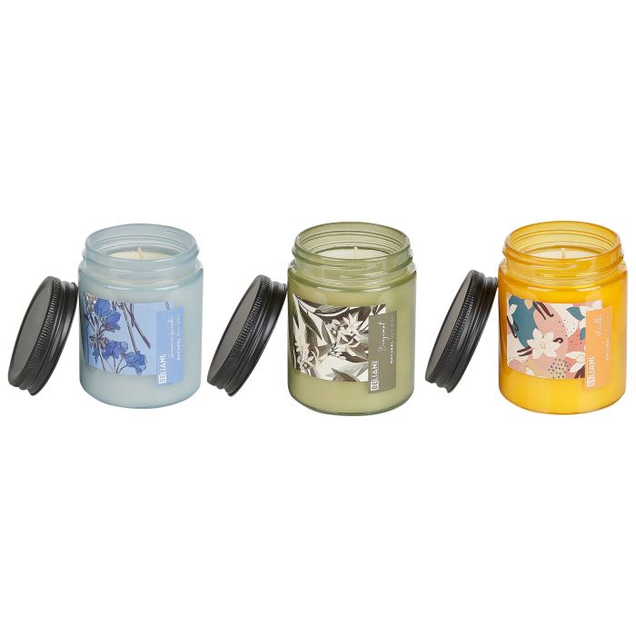 3 Soy Wax Scented Candles Bergamot / Vanilla / Geranium Lavender