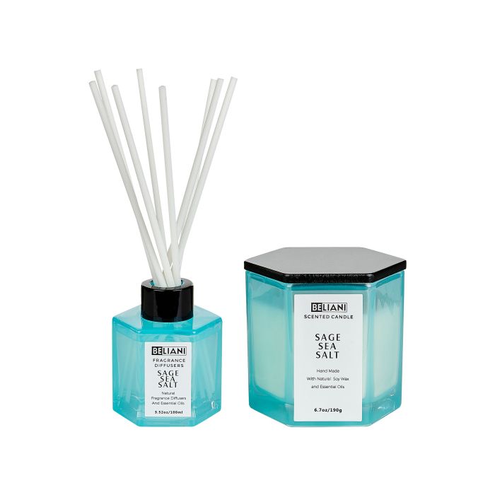 Soy Wax Candle and Reed Diffuser Scented Set Sage Sea Salt