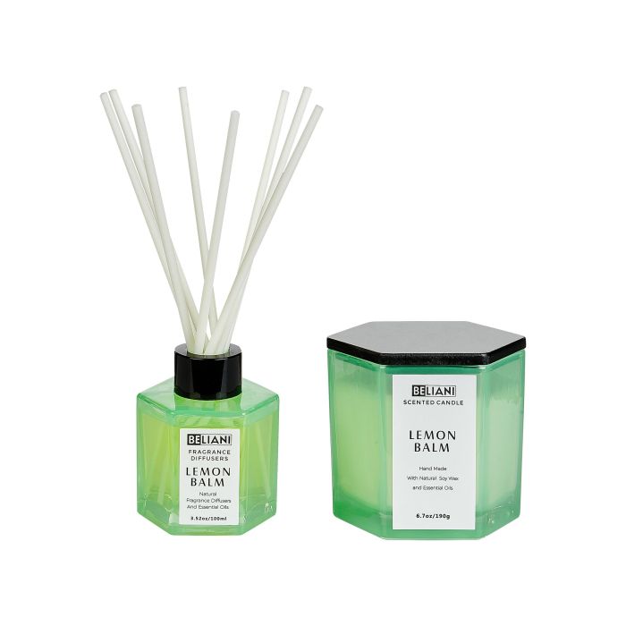 Soy Wax Candle and Reed Diffuser Scented Set Lemon Balm