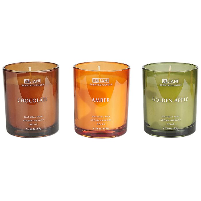 3 Soy Wax Scented Candles Golden Apple / Chocolate / Amber
