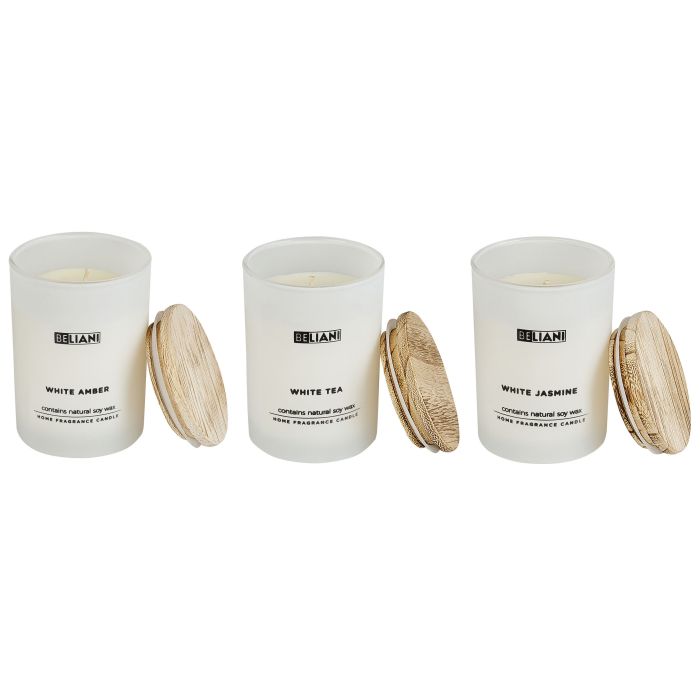 3 Soy Wax Scented Candles White Amber / White Tea / White Jasmine