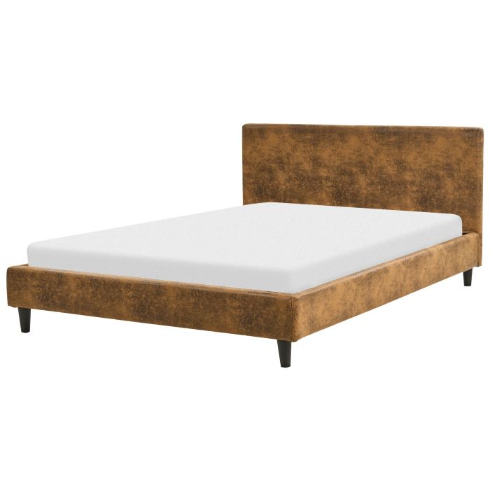 Faux Leather EU Double Size Bed Brown FITOU