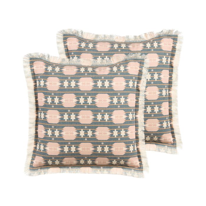 Set of 2 Cushions Geometric Pattern 60x60cm Multicolour
