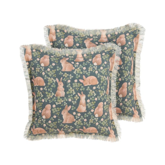 Set of 2 Cushions Rabbit Print 45x45cm Green