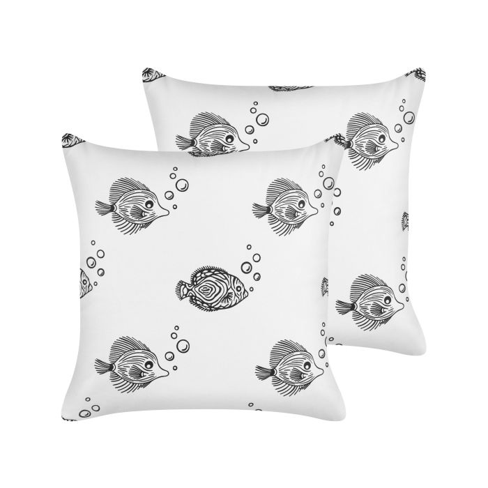 Set of 2 Cotton Kids Cushions Fish Print 45x45cm White