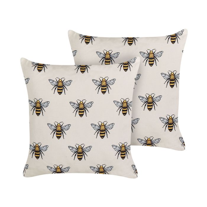 Set of 2 Outdoor Cushions Bee Pattern 45 x 45 cm Beige CANNETO