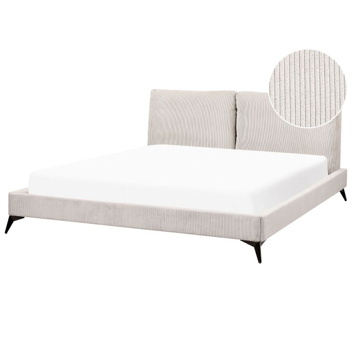 Corduroy EU Super King Size Bed Light Beige MELLE