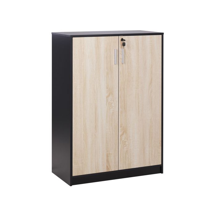 2 Door Storage Cabinet 117 cm Light Wood and Black ZEHNA