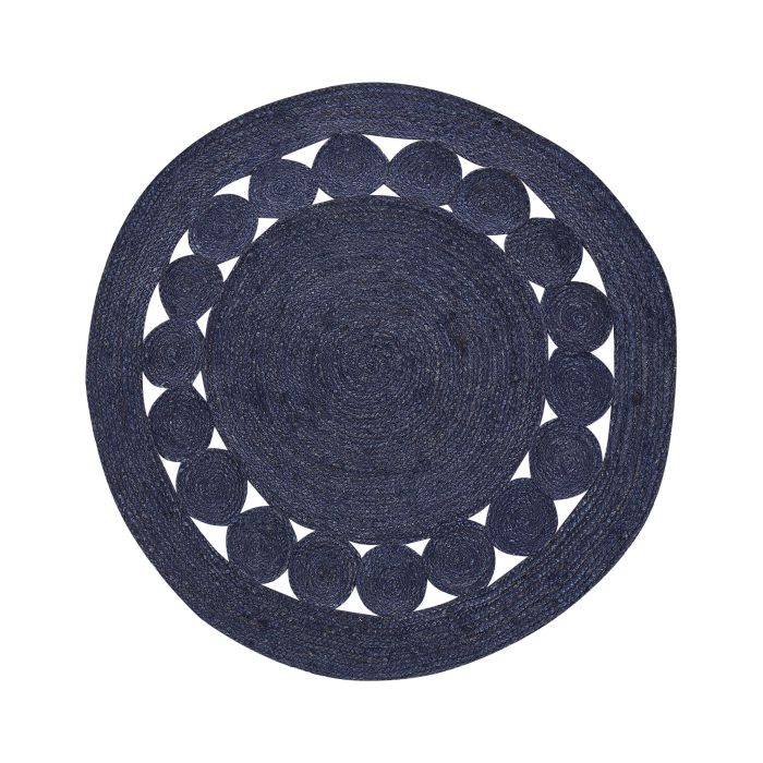 Round Jute Area Rug 120cm Dark Blue