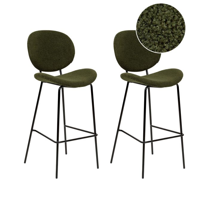 Set of 2 Boucle Bar Chairs Dark Green LUANA