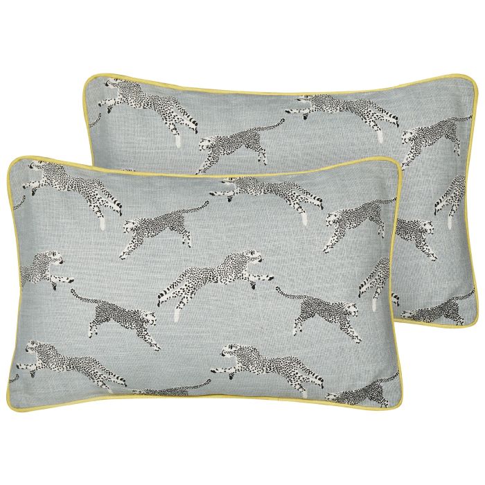 Set of 2 Cotton Cushions Cheetah Motif 30x50cm Grey
