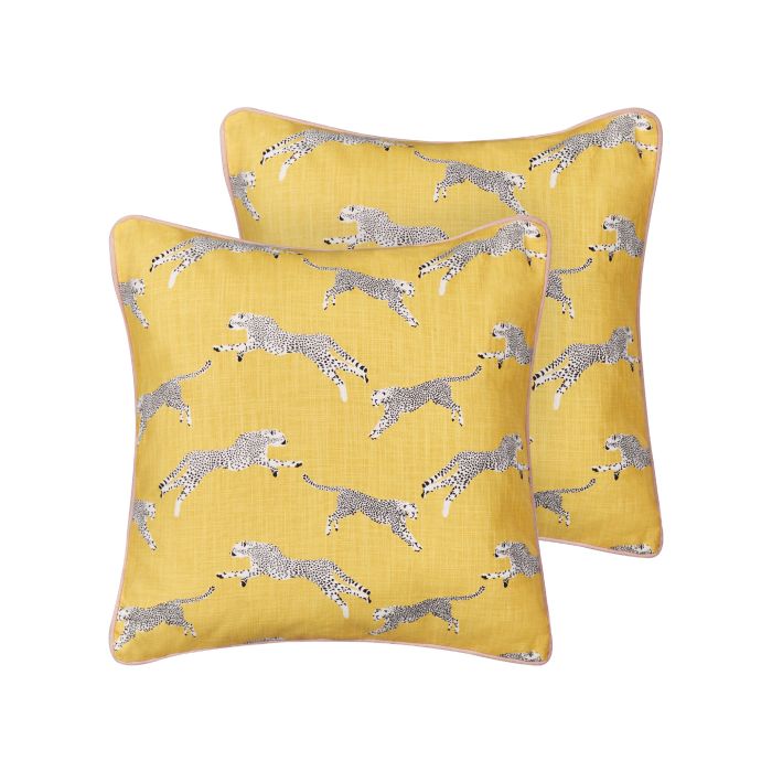 Set of 2 Cotton Cushions Cheetah Motif 45x45cm Yellow