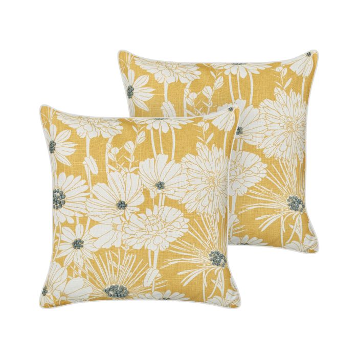 Set of 2 Cotton Cushions Floral Print 45x45cm Yellow