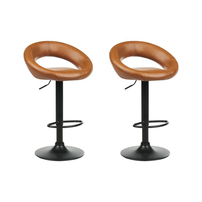 Set of 2 Faux Leather Swivel Bar Stools Golden Brown PEORIA II