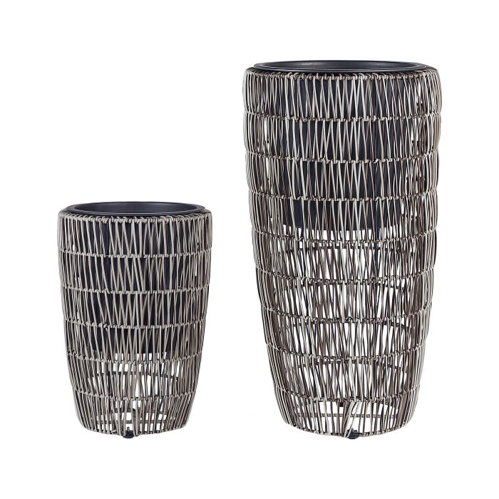Set of 2 PE Rattan Plant Pots Brown CHELONE