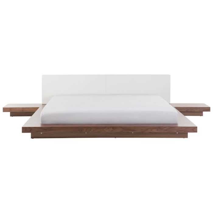 EU Super King Size Bed with Bedside Tables Brown ZEN
