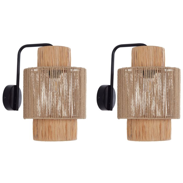 Set of 2 Raffia Wall Lamps Natural JAMMA