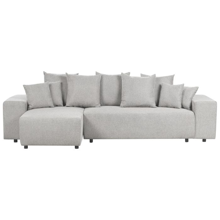 Right Hand Fabric Corner Sofa Bed with Storage Light Grey LUSPA