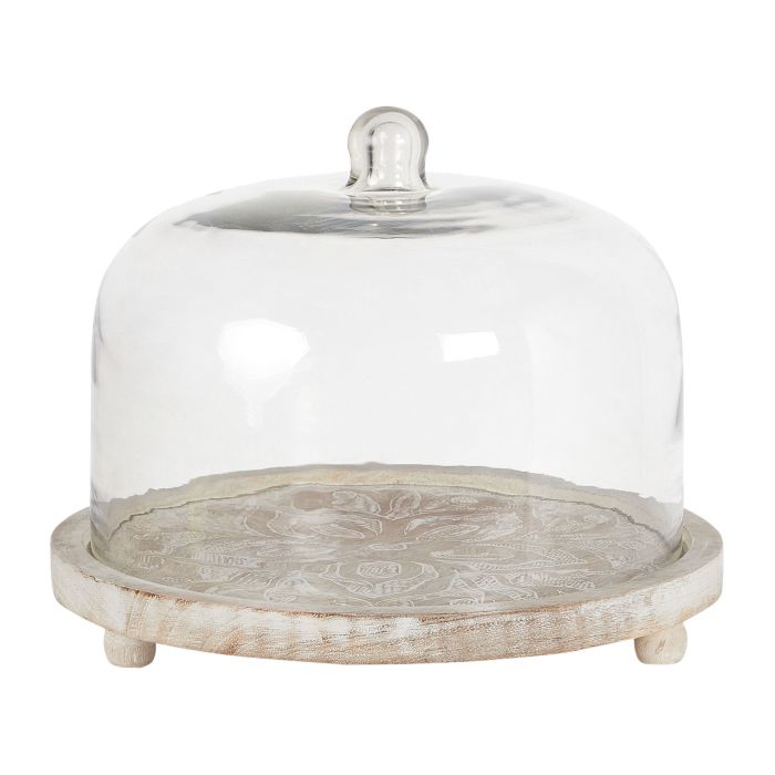 Mango Wood Cake Stand with Glass Lid Light