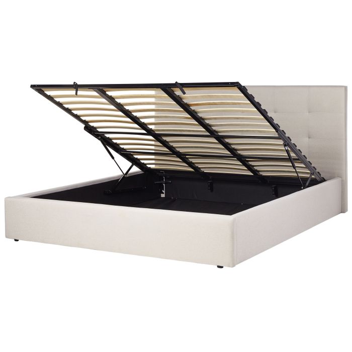 Fabric EU Super King Size Ottoman Bed Beige LORIENT