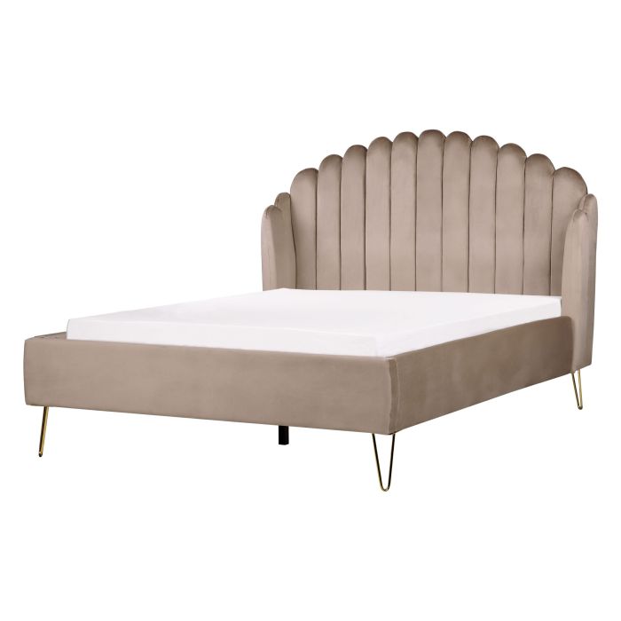 Velvet EU Double Size Bed Taupe AMBILLOU