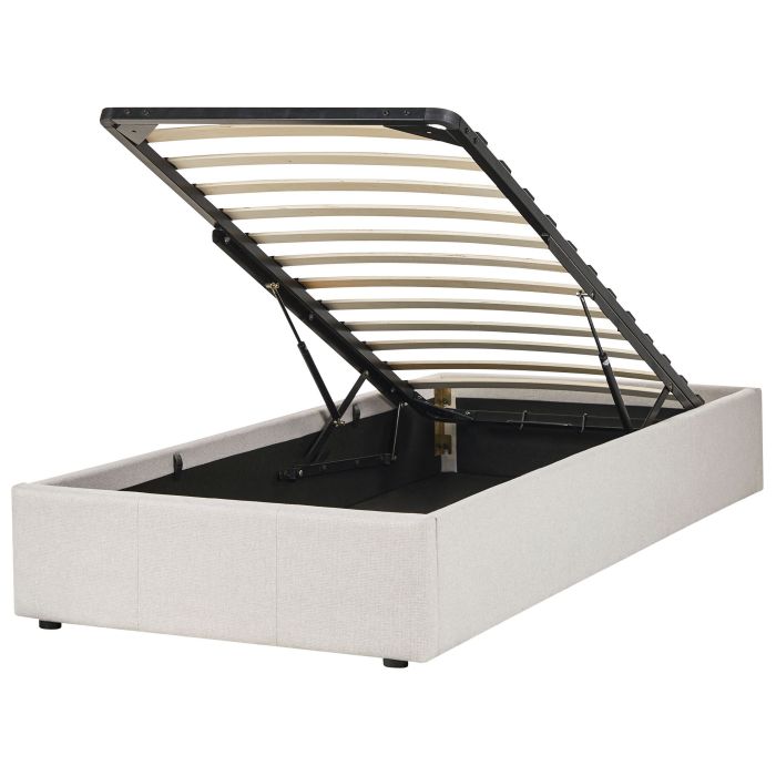 Fabric EU Single Size Ottoman Bed Light Beige DINAN
