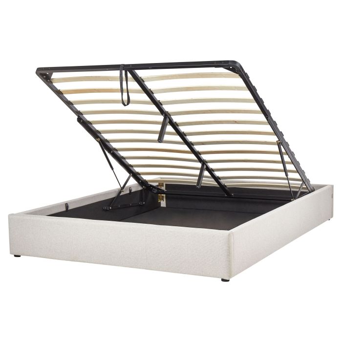 Fabric EU King Size Ottoman Bed Light Beige DINAN