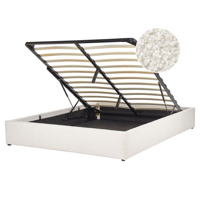 Boucle EU King Size Ottoman Bed Off-White DINAN