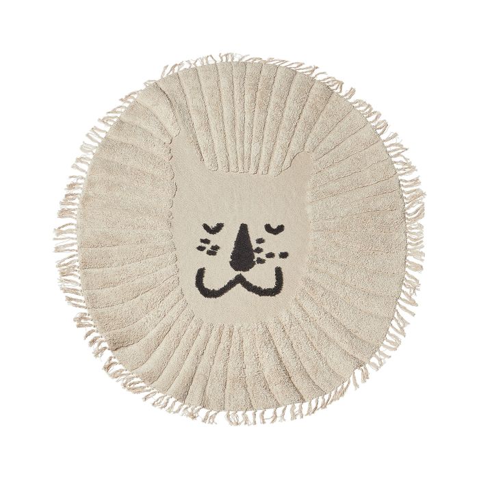 Round Cotton Area Rug Lion Print 140cm Beige