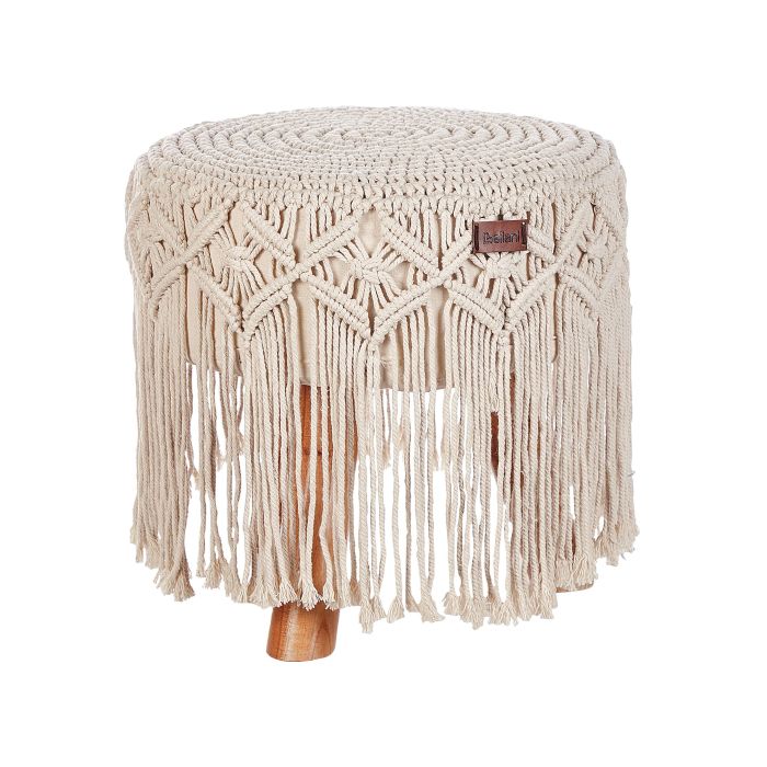 Cotton Macramé Footstool Beige NAWABAD
