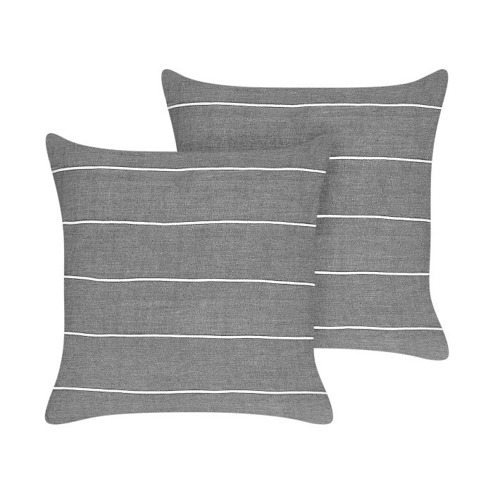 Set of 2 Linen Cushions Striped 50x50cm Grey and White